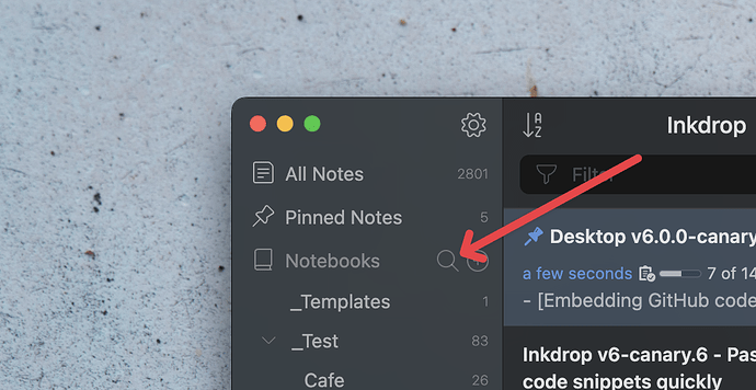 filter notebooks button