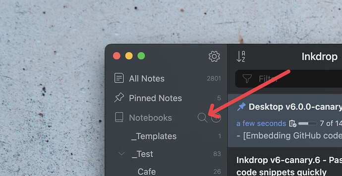 Filter notebooks button