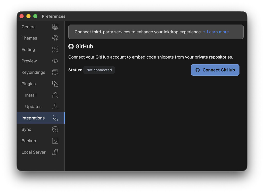 Inkdrop Desktop v6.0.0-canary.11 - GitHub OAuth Integration ...