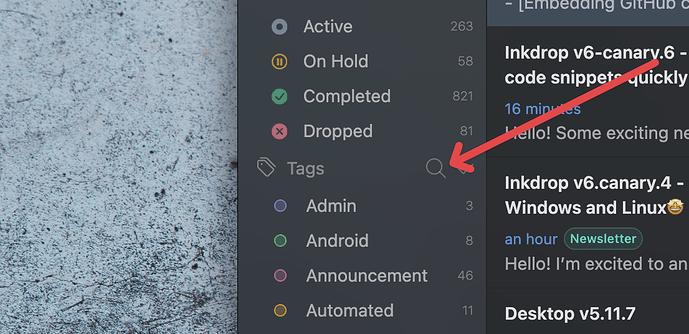 filter tags button