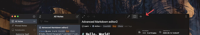 Editor view mode buttons