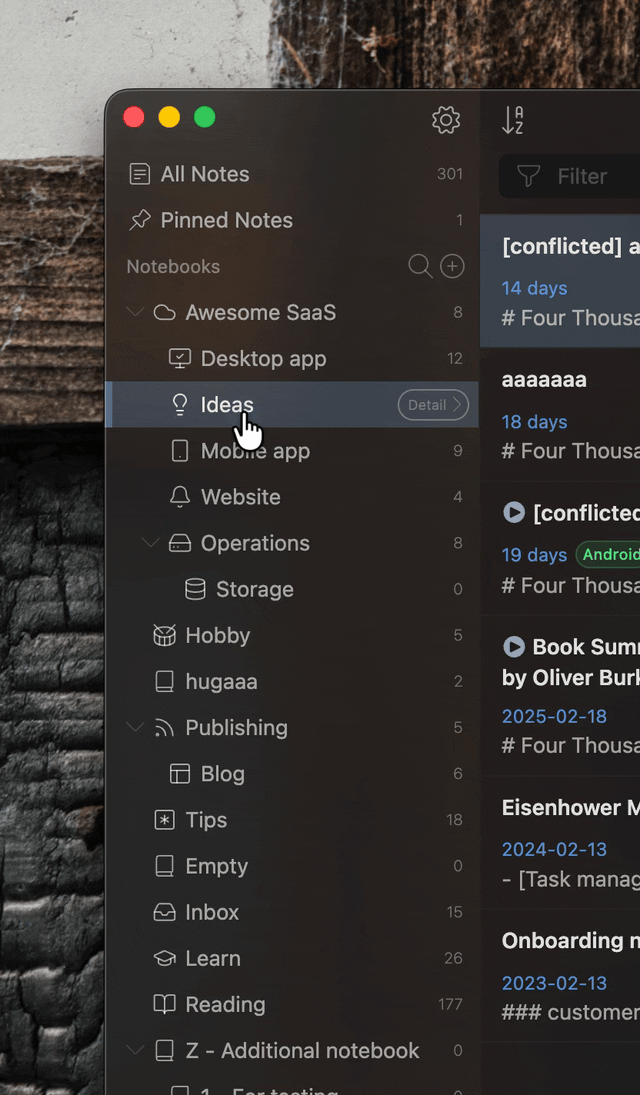 changing notebook order by dnd